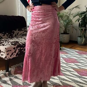 Loveshackfancy pink sequin skirt